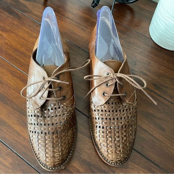 SESTO MEUCCI Made‎ in Italy brown Woven Leather lace up oxford shoes size 6.5M - Picture 2 of 8